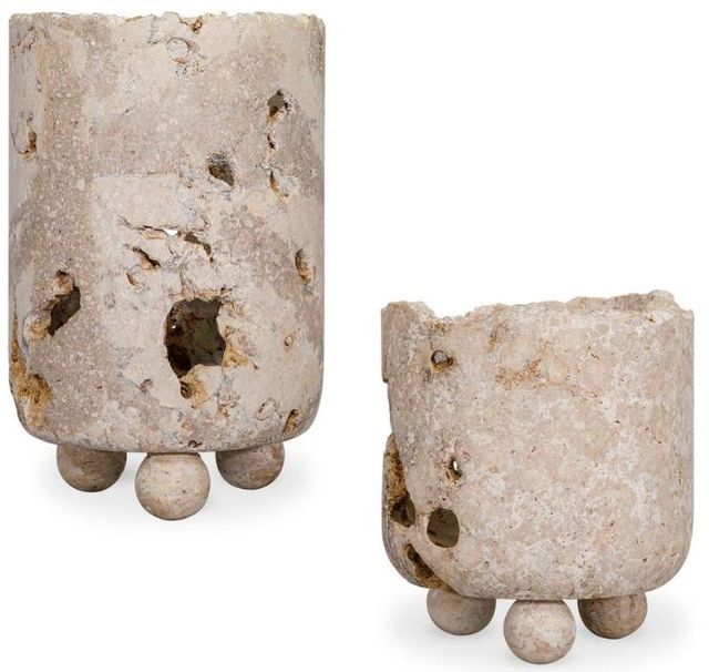 Uttermost® Quarried Stone 2-Piece White Indoor-Outdoor Candleholders-0