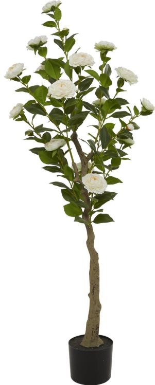 Deco Marche Green Faux Foliage Camellia Artificial Tree with Realistic Leaves and Black Plastic Pot-0