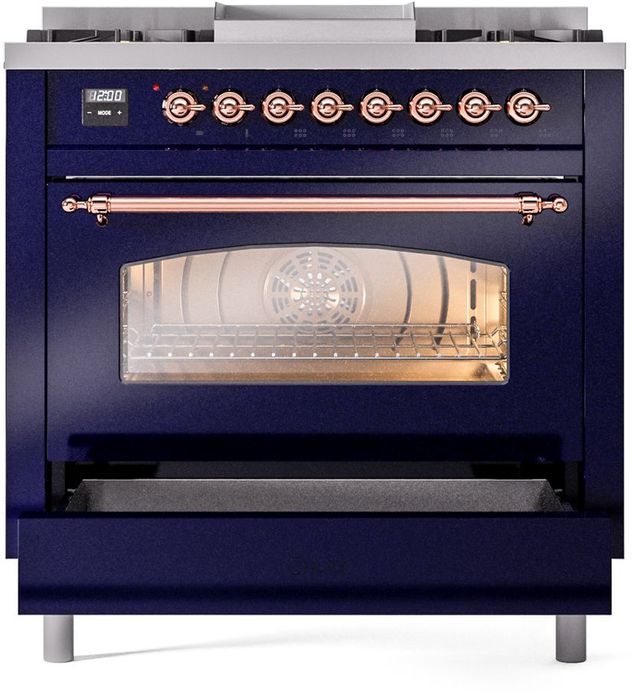 Ilve® Nostalgie II Series 36" Midnight Blue Pro Style Dual Fuel Range-3
