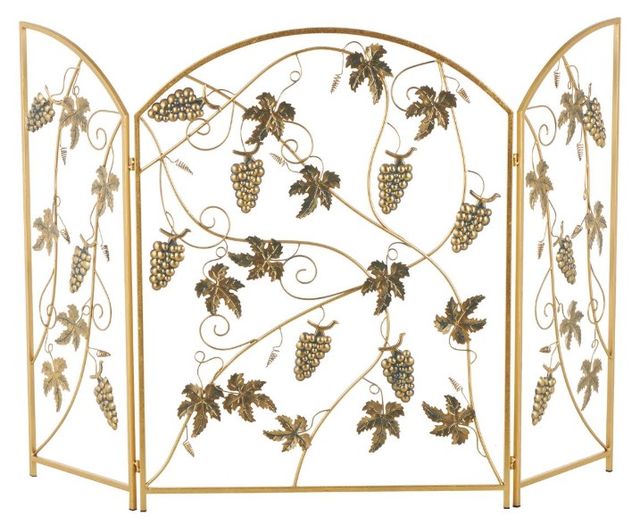 Deco Marche Gold Fruit Foldable 3-Panel Fireplace Screen with Leaf Accent-0