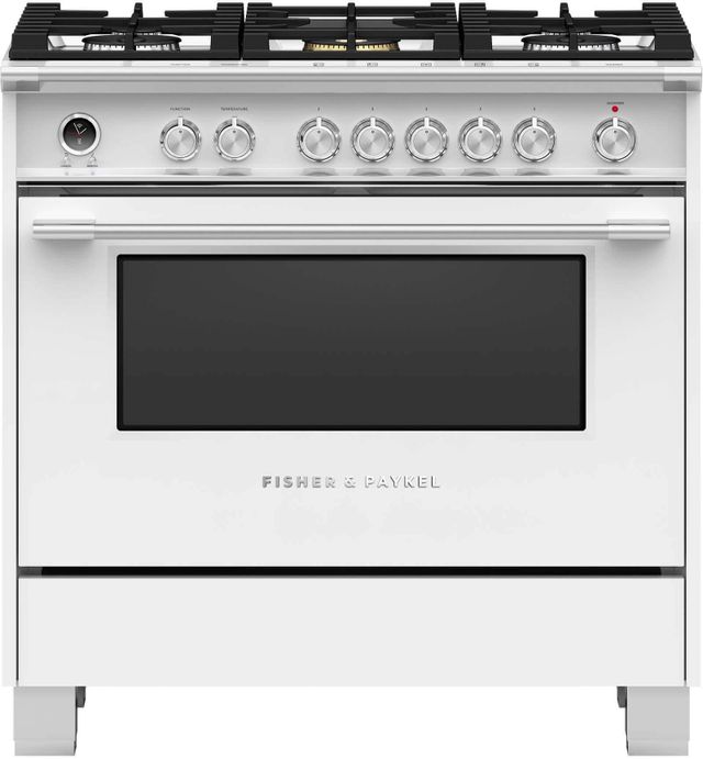 Cuisinière biénergie autoportante de 36 po Fisher & Paykel® série 9 de 4.9 pi³ - Blanc