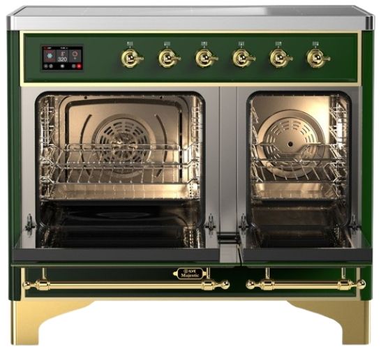 Ilve® Majestic III 40" Emerald Green Pro Style Induction Range with Triple Glass Door and Brass Trim-1