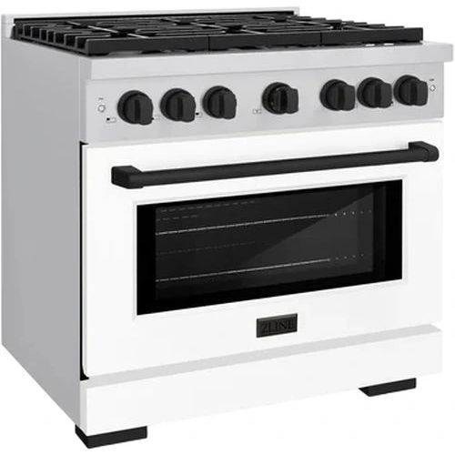 ZLINE Autograph Edition 36" Stainless Steel Pro Style Gas Range with White Matte Door and Matte Black Accents -2