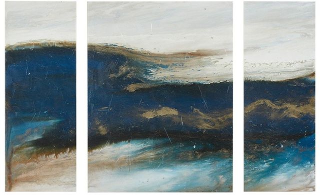 Olliix by INK+IVY Blue Set of 3 Rolling Waves Gel Coated Canvas Pieces-0