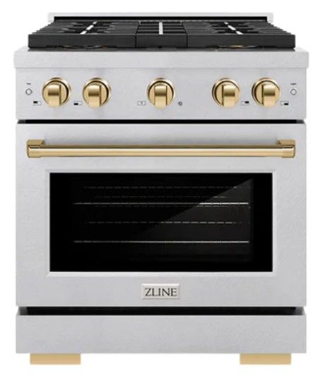 ZLINE Autograph Edition Paramount 30" 4.2 Cu. Ft. Satin Stainless Steel Gas Range with 4 Burner DuoPro™ Cooktop and Convection Gas Oven with Polished Gold Accents-0
