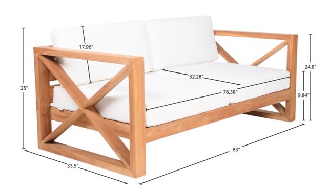Meridian Furniture Rio Natural Teak/Off-White Fabric/Wood Outdoor Accent Sofa-4