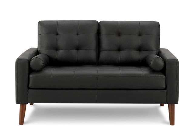 Monarch Specialties Inc. Black 58" Faux Leather Loveseat with 2 Pillows-0