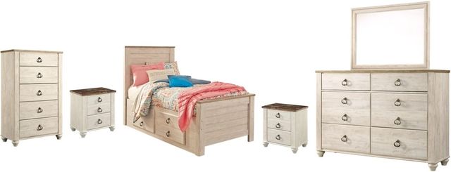 Signature Design by Ashley® Willowton 6-Piece Whitewash Twin Panel Bed Set-0