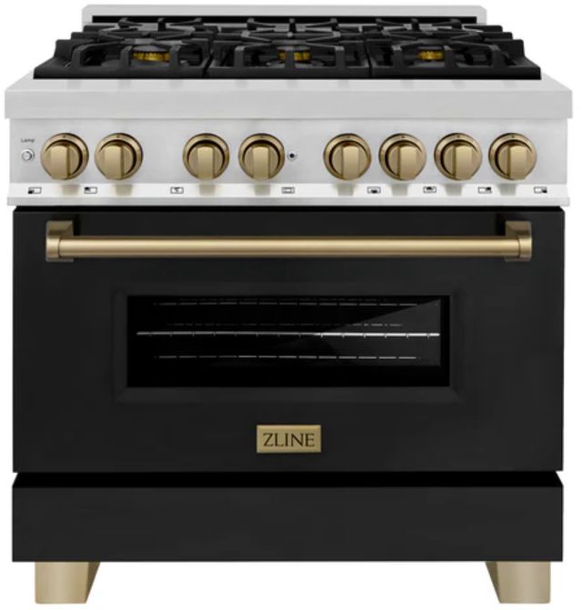 ZLINE Autograph Edition 36" Stainless Steel Pro Style Dual Fuel Range with Black Matte Door-0
