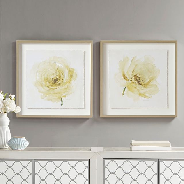 Olliix by Madison Park Signature Ivory Ladies Rose 2 Piece Ivory Glass Framed Graphic Single Floating Mat Set-4