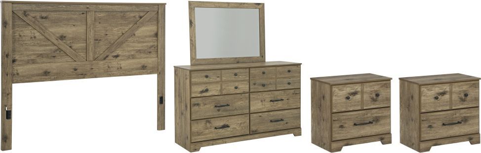 Signature Design by Ashley® Shurlee 5-Piece Light Brown King Crossbuck Panel Headboard Bedroom Set