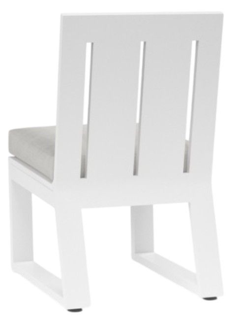 Sunset West Newport Satin White Aluminum Outdoor Dining Side Chair with Cast Silver Cushion-2