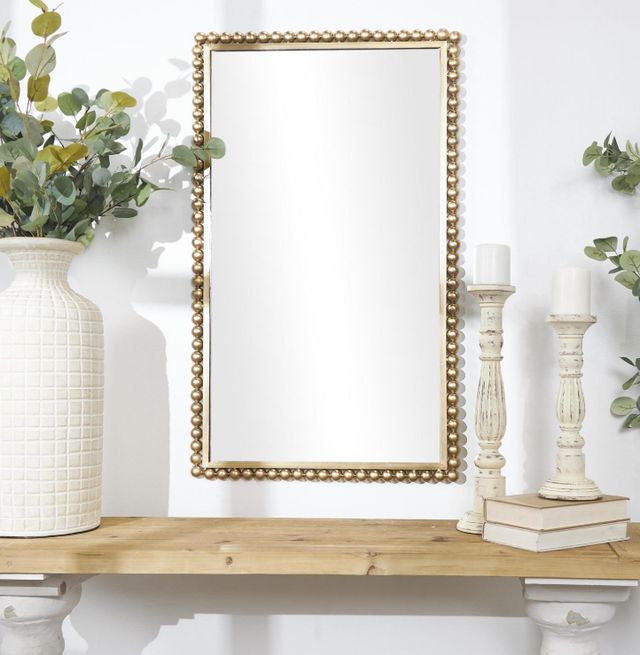 Deco Marche CosmoLiving by Cosmopolitan Gold Rectangular Beaded Wall Mirror-4