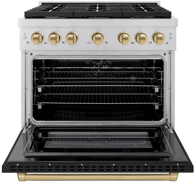 ZLINE Autograph Edition Paramount 36" Stainless Steel Pro Style Dual Fuel Range with Black Matte Door and Champagne Bronze Accents-1