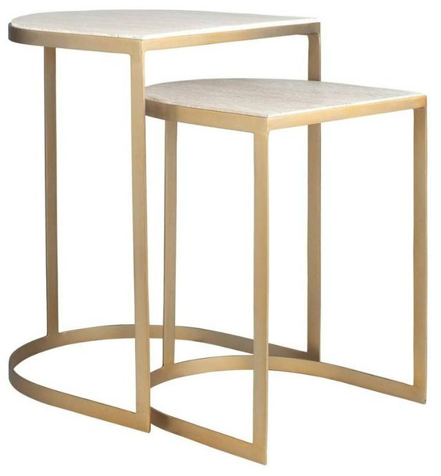 Uttermost® Lindon 2-Piece Travertine Nesting Table Set with Gold Frame-0