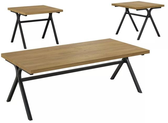 Coaster® Colmar 3-Piece Golden Oak/Gunmetal Occasional Table Set-0