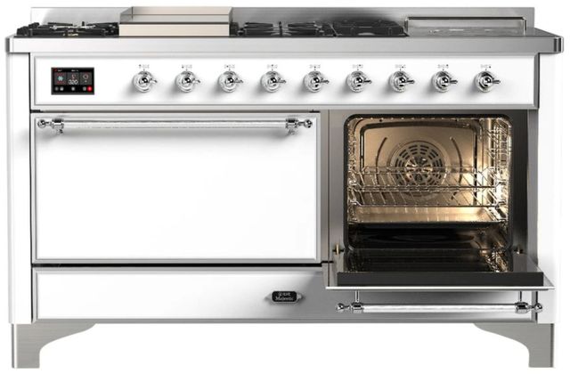 Ilve® Majestic III 60'' White Pro Style Dual Fuel Natural Gas Range with Solid Door and Chrome Trim-2