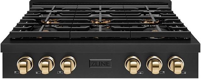 ZLINE Paramount 36" Black Stainless Steel Gas Rangetop with Polished Gold Accents-0