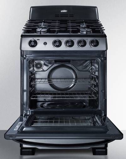 Summit® 24" Black Gas Range with Convertible Hood-3