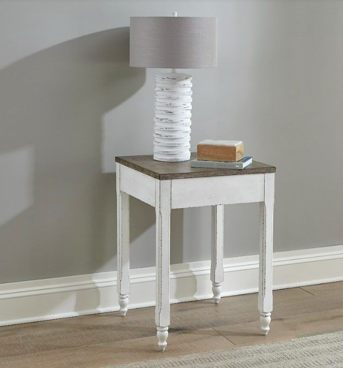 Liberty Furniture Magnolia Manor Antique White Corner Filler with Weathered Brown Top