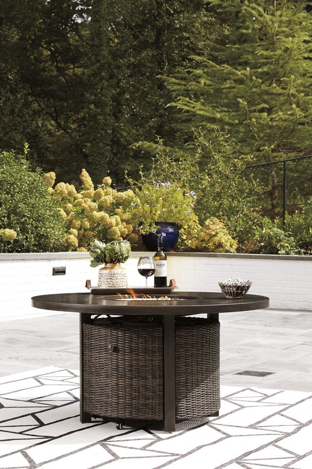 Signature Design by Ashley® Paradise Trail Medium Brown Aluminum/Resin Outdoor Round Fire Pit Table-6