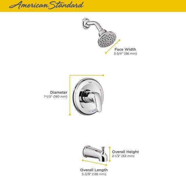 American Standard Colony® PRO Polished Chrome Tub and Shower Trim Kit with Pressure Balance Cartridge-1