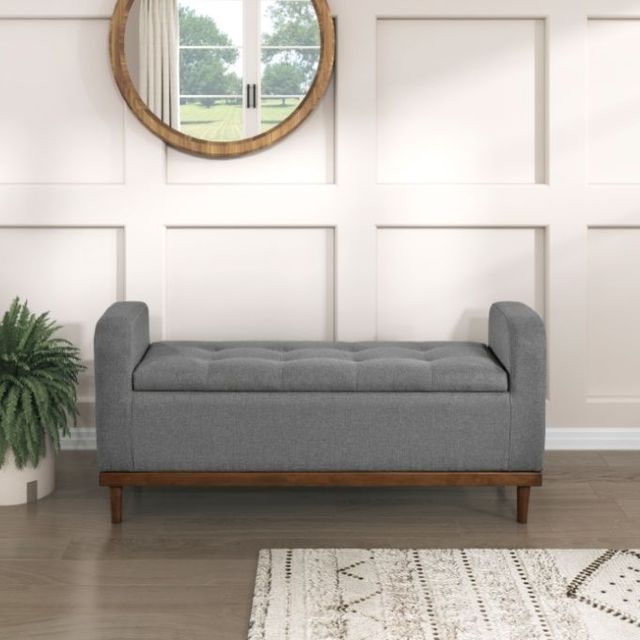 Mazin Furniture Brigitte Gray Lift Top Storage Bench-3