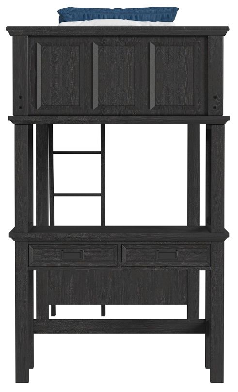 Elements International Hampton Kids Charcoal Youth Twin Loft Bed with Ladder and Desk-2