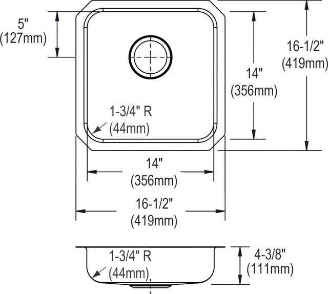 Elkay Lustertone® Lustrous Satin 17" x 17" Single Bowl Undermount ADA Sink-1