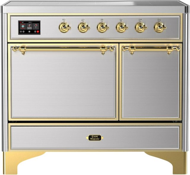 Ilve® Majestic III 40" Stainless Steel Pro Style Induction Range with Solid Door and Brass Trim-0