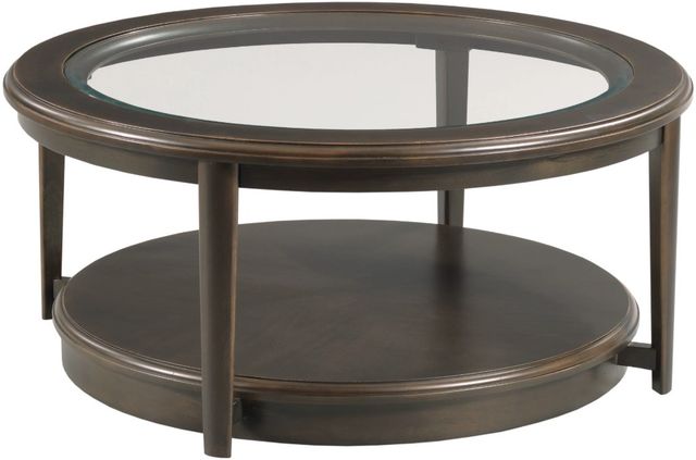Hammary® Whitaker Glass Top Round Coffee Table with Black Denim Base-0