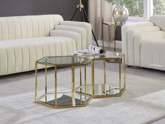 Meridian Furniture Sei 2-Piece  Gold Glass Top Coffee Table Set-2
