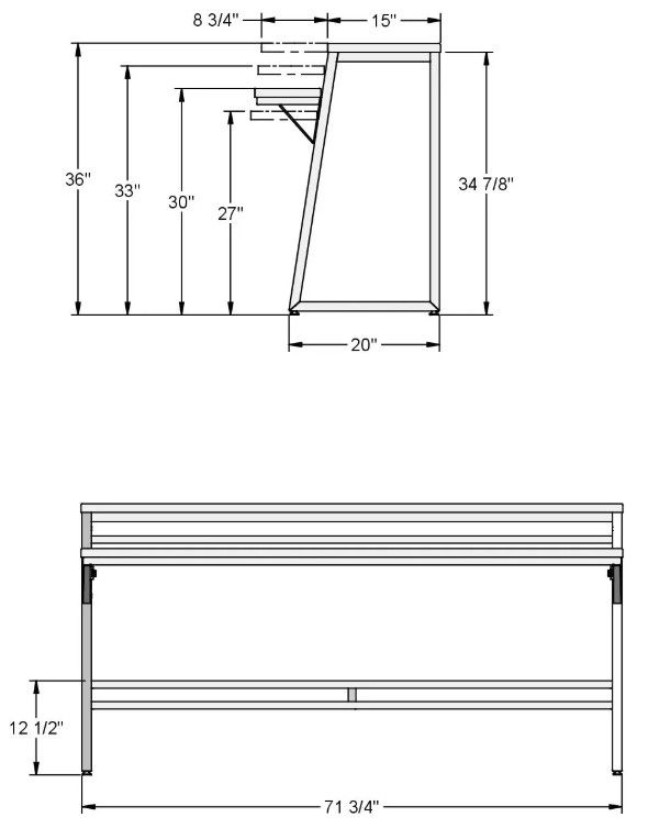 Amisco Customizable Crawford 72" Island Table Steel Trestle Base and Top-2