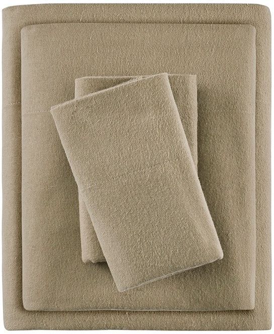 Olliix by True North by Sleep Philosophy Tan Solid Full Cozy 100% Cotton Flannel Printed Sheet Set-0