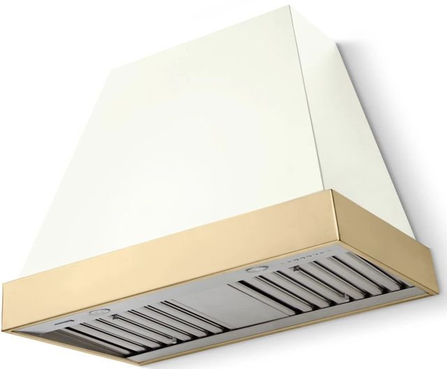 La Cornue CornuFé Euclid 36" Pure White Wall Mounted Range Hood with Polished Brass Trim-0