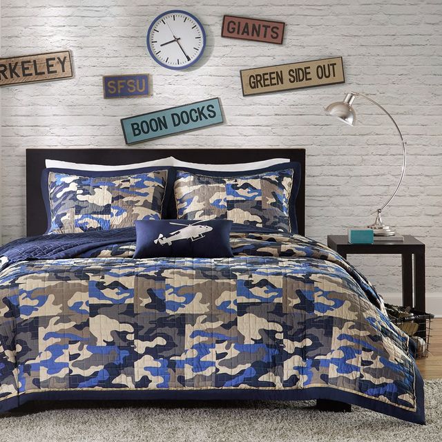Olliix by Mi Zone Josh Blue Full/Queen Reversible Coverlet Set-0