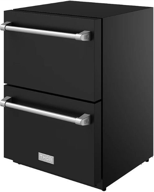 Thor Kitchen Gordon Ramsay Collection 24” 5.4 Cu. Ft. Anti-Fingerprint Black Built-In or Freestanding Under the Counter Refrigerator Drawer with Stainless Steel Handle-3