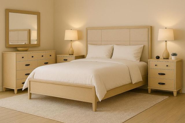 Bernards Plains Beige King Upholstered Panel Bed-1