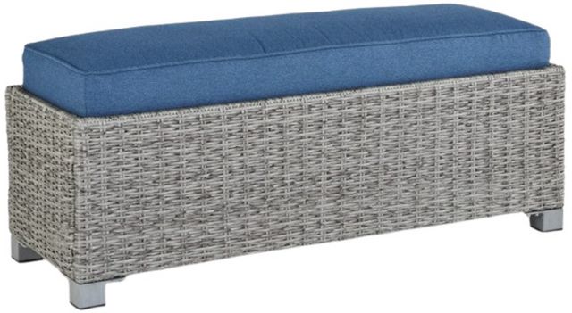 Signature Design by Ashley® Naples Beach Blue/Light Gray Outdoor Fabric/Wicker Bench