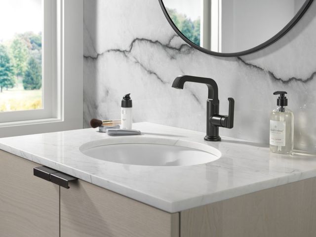Delta Tetra™ Matte Black Single Handle Mid-Height Vessel Bathroom-2
