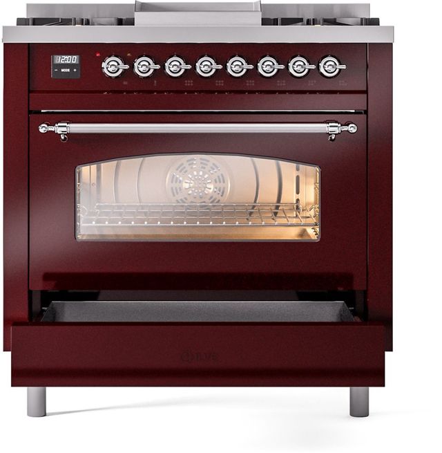 Ilve® Nostalgie II Series 36" Burgundy Pro Style Dual Fuel Range-3