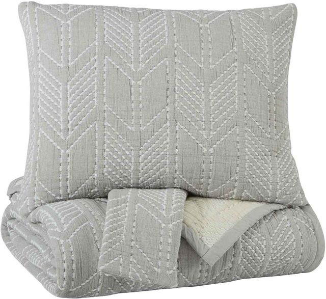 Signature Design by Ashley® Jaxine Gray/White/Cream King Coverlet Set-0