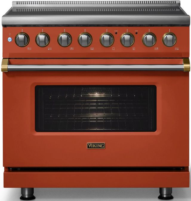 Viking® 5 Series 36" Spiced Cider Pro Style Induction Range with Brushed Brass Trim-3