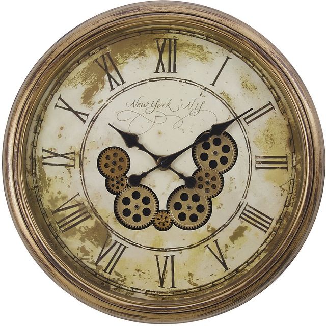 Monarch Specialties Inc. Antique Brown 23" Round Wall Clock with Roman Numerals on Beige/Brown Backg-0