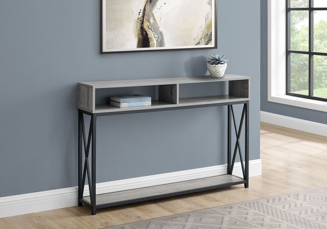 Monarch Specialties Inc. Grey 48"L Open Shelve Hall Console Table with Black Metal Frame-1