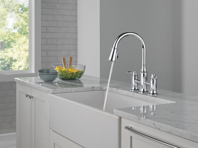 Delta Renaldi® Lumicoat® Chrome Two Handle Bridge Kitchen Faucet-3