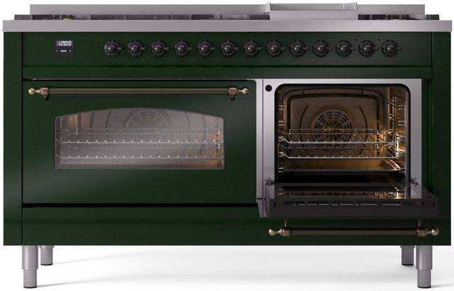 Ilve® Nostalgie II Series 60" Emerald Green Pro Style Dual Fuel Range-3