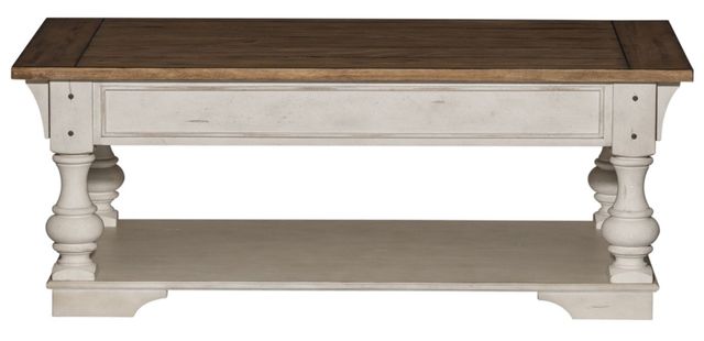 Liberty Furniture Morgan Creek Wirebrushed Tobacco 52" Cocktail Table with Antique White Base-4