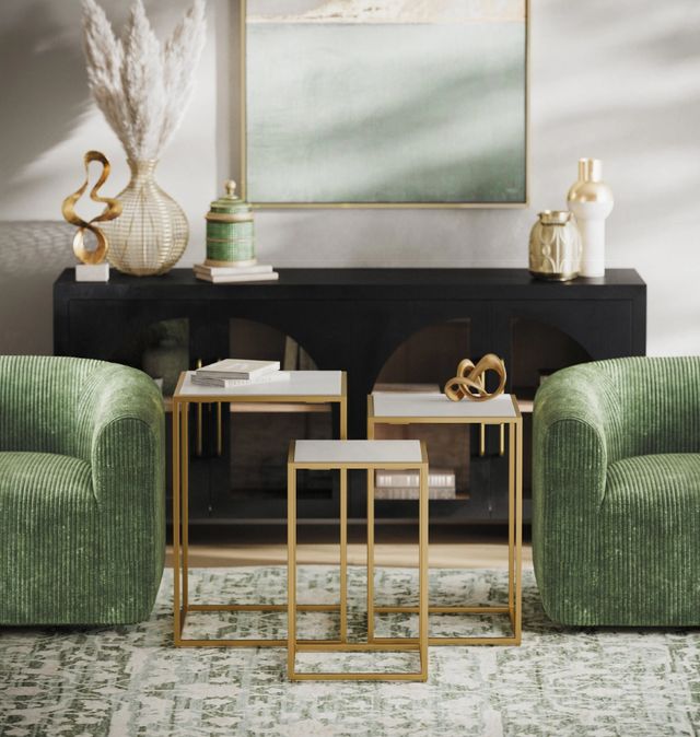 Jofran Inc. Oliver 3-Piece White Nesting Table with Gold Base Set-2