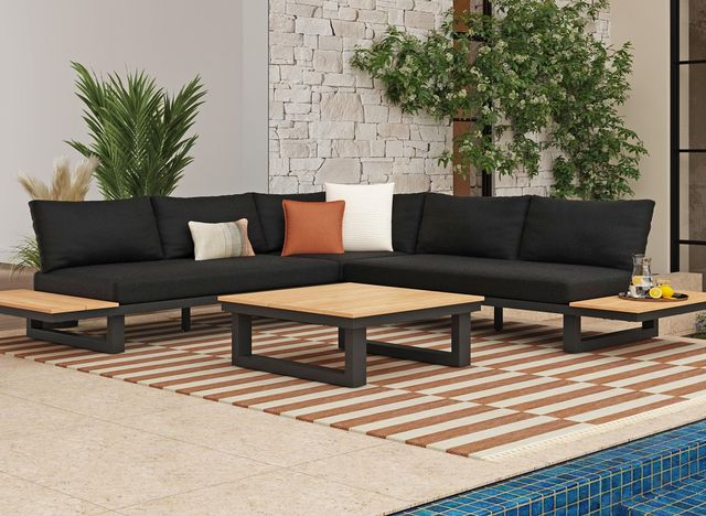 Elements International Cabana Black/Brown Aluminum/Wood Outdoor Coffee Table-3